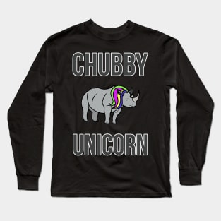 Funny Chubby Unicorn Rhino with Rainbow Hair Long Sleeve T-Shirt